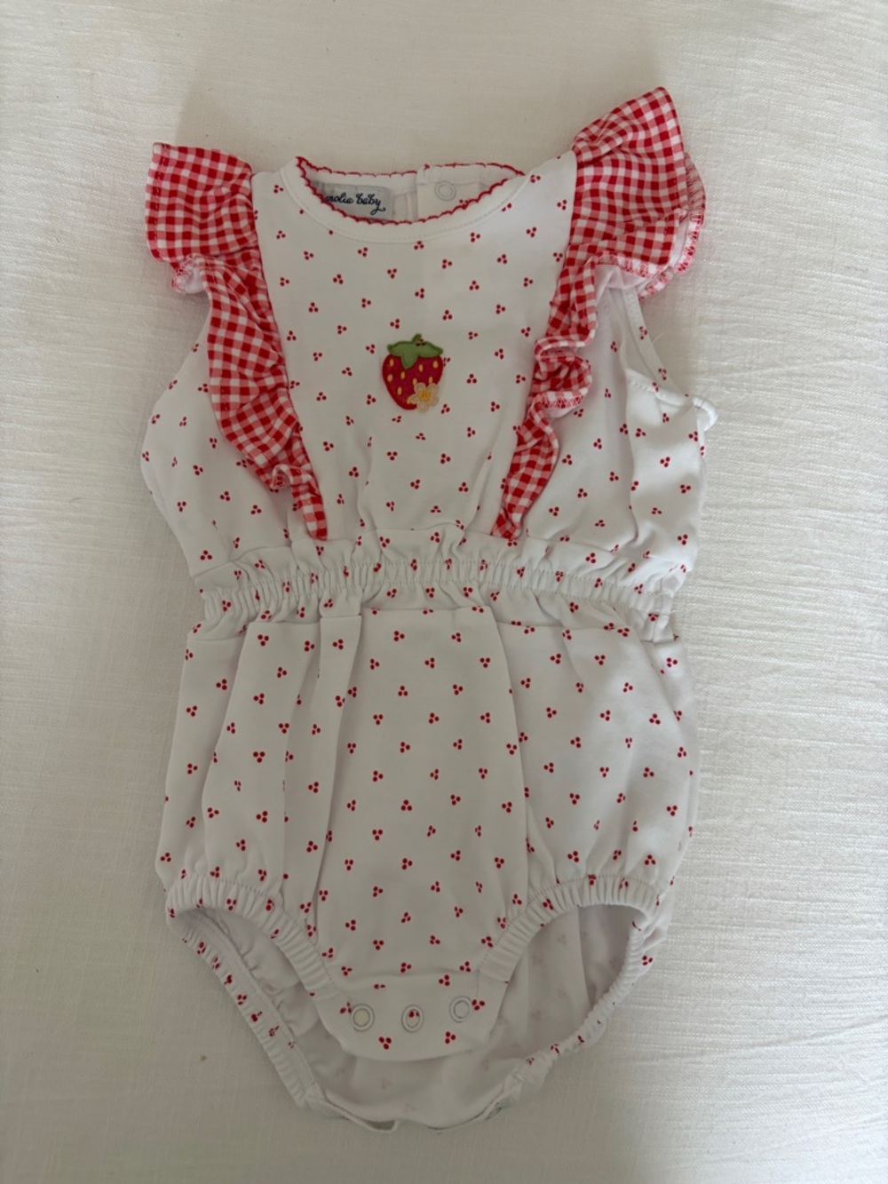White & Red Strawberry Ruffle Baby One-Piece Bodysuit